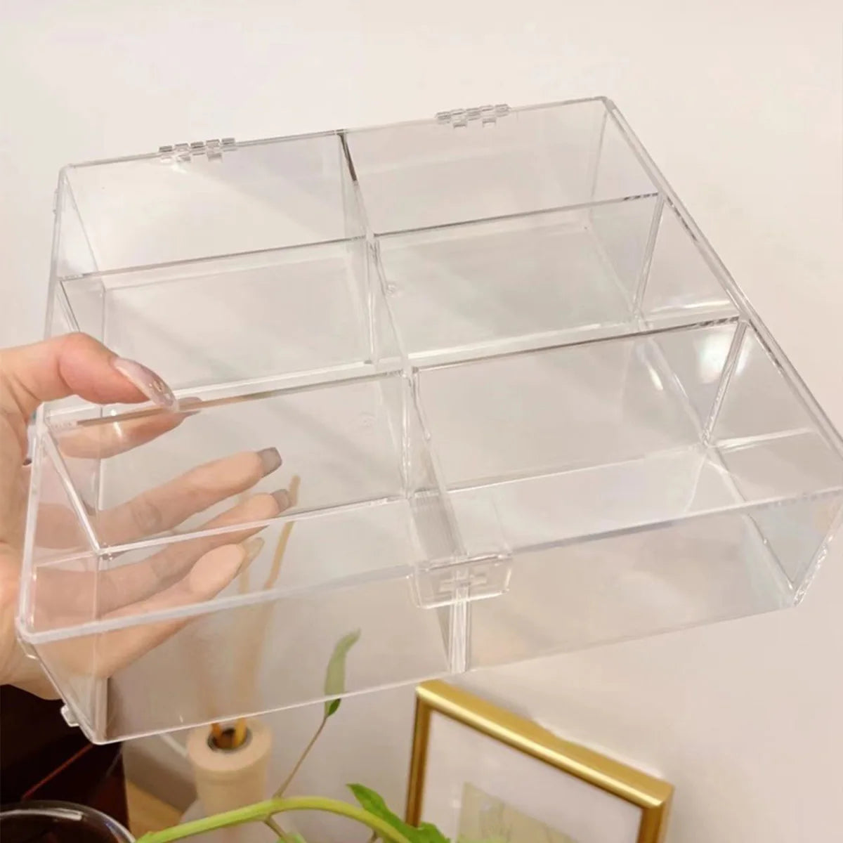 Clear 6-Grid Cosmetics & Jewellery Storage Box | Desktop Vanity & Dressing Table Organiser