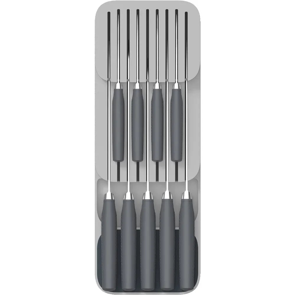 Kitchen Drawer Knife Organiser Tray | 9-Slot 2-Level Block Rack | Holds Up to 18 Knives