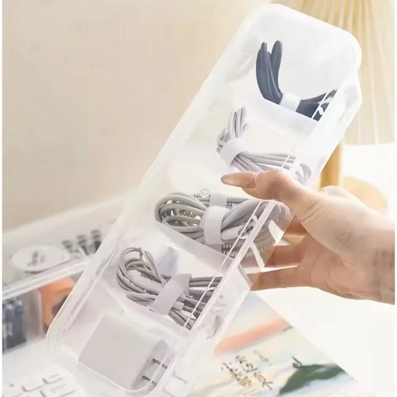 Clear Desktop Cable Organiser Box with Lid | Dustproof Divider Box for Cords & Chargers