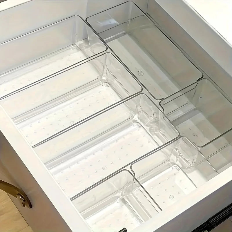 Clear Makeup Organiser Set of 7 | Stackable Drawer Dividers for Cosmetics & Desk Storage