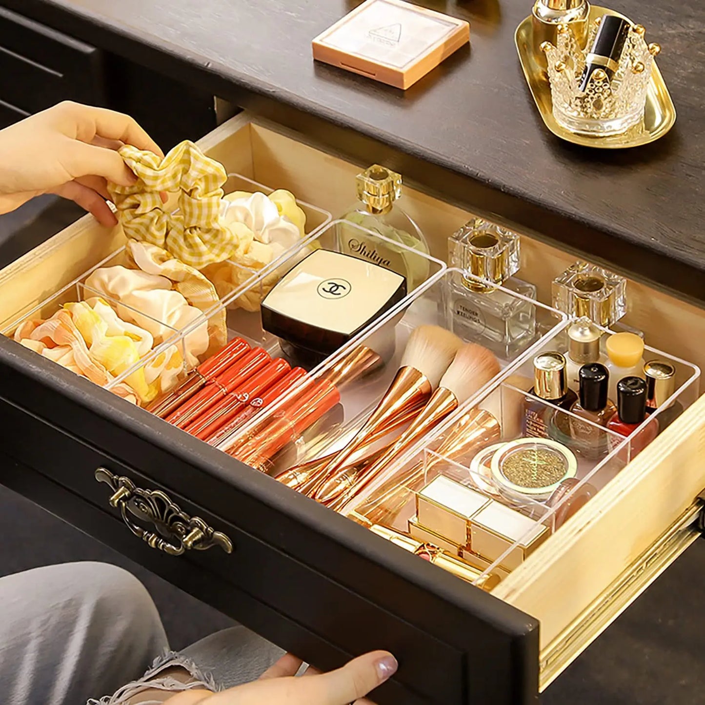 Clear Makeup Organiser Drawer Divider Box | Vanity, Bathroom & Kitchen Cabinet Storage