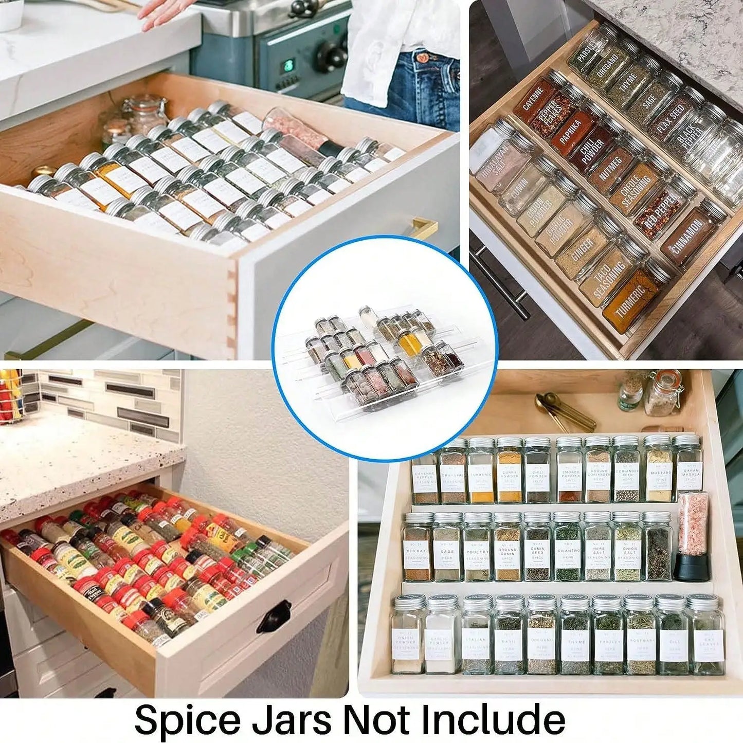 Adjustable Acrylic Spice Drawer Organiser | 2 & 4-Layer Expandable Seasoning Rack