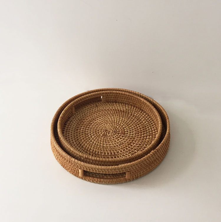 Round Rattan Snack & Bread Basket – Handwoven Decorative Food Display Tray