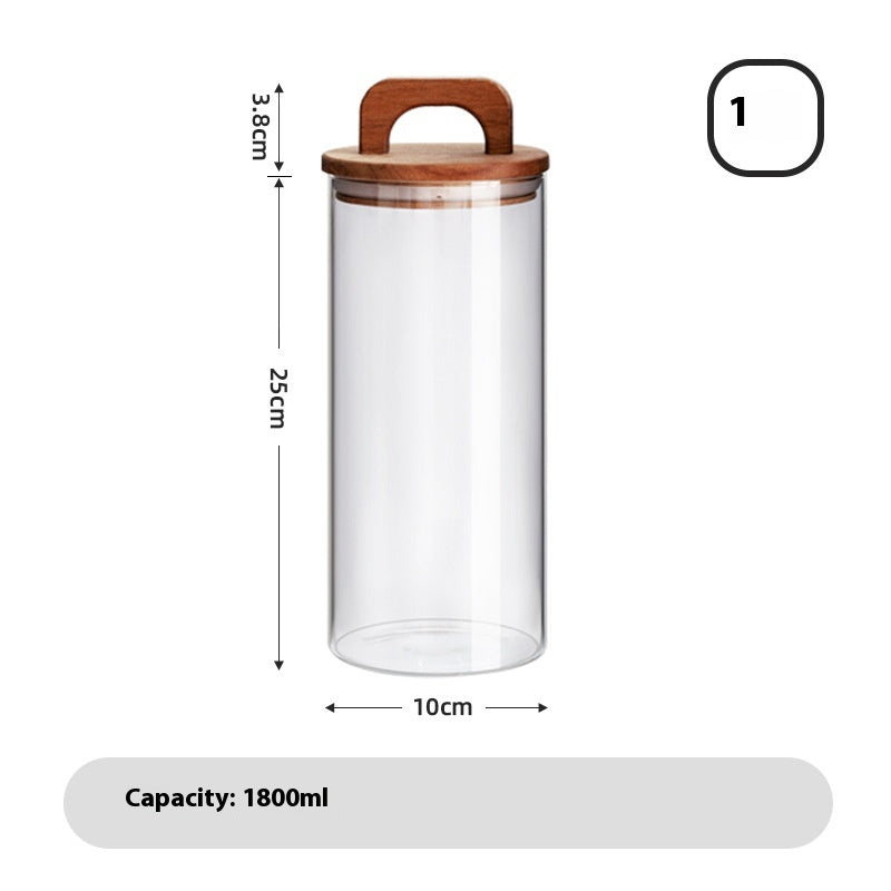 Large Glass Storage Jar with Solid Wood Lid – Japanese-Style Pantry Container
