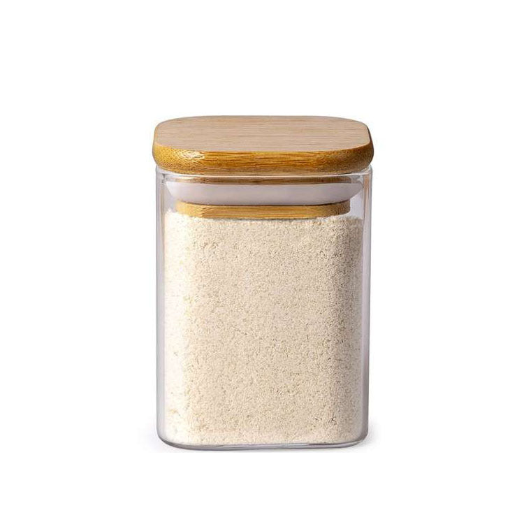 Square Glass Spice Jar Set with Bamboo Lids – Kitchen Organiser