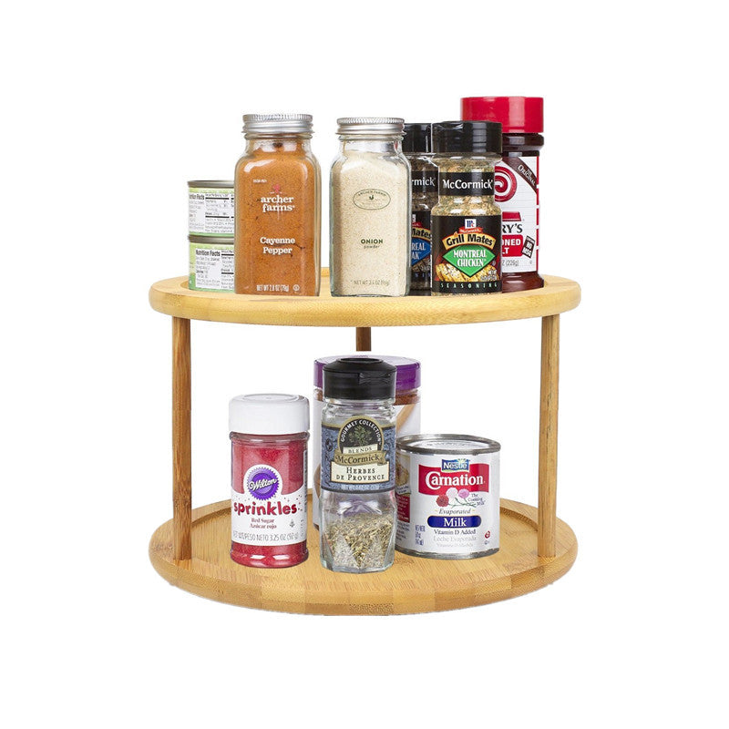 2-Tier Rotating Bamboo Spice Rack – 360° Turntable Kitchen Organiser