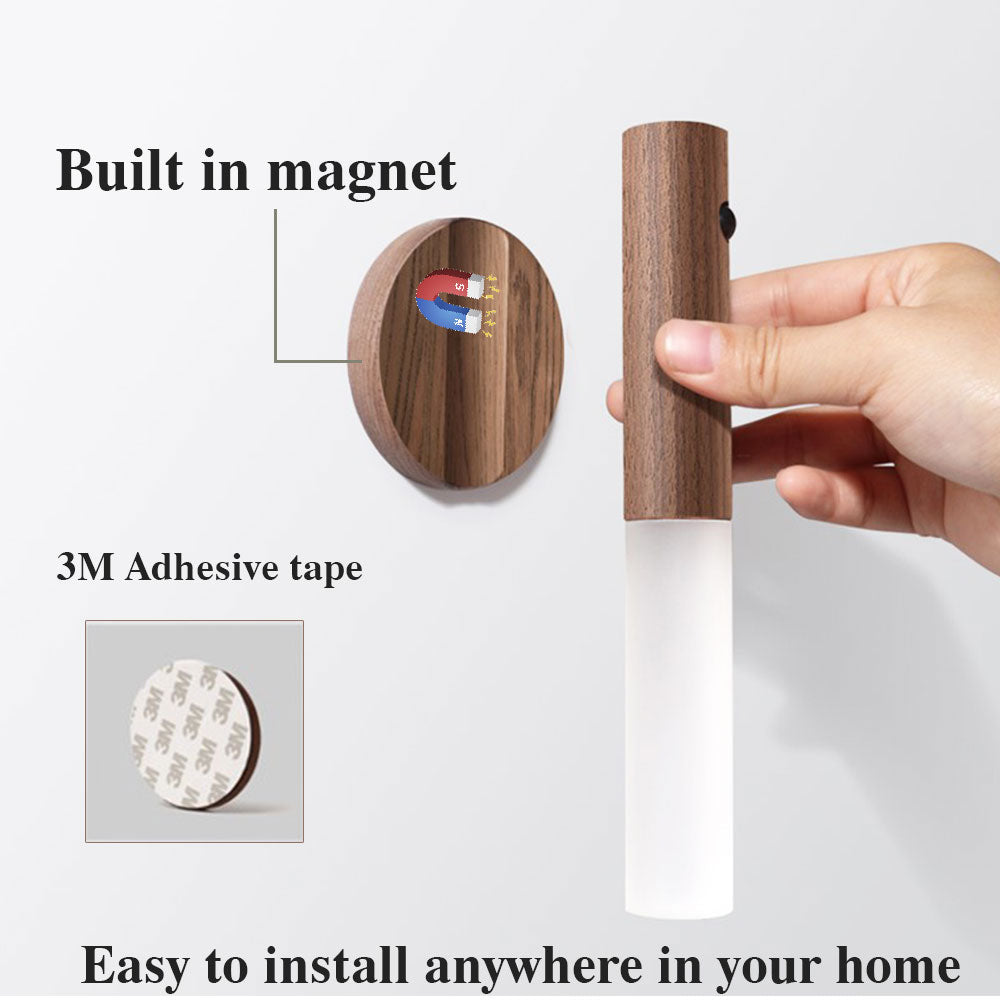 Wireless LED Night Light with Motion Sensor – Magnetic Wood Design
