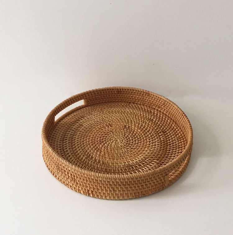Round Rattan Snack & Bread Basket – Handwoven Decorative Food Display Tray