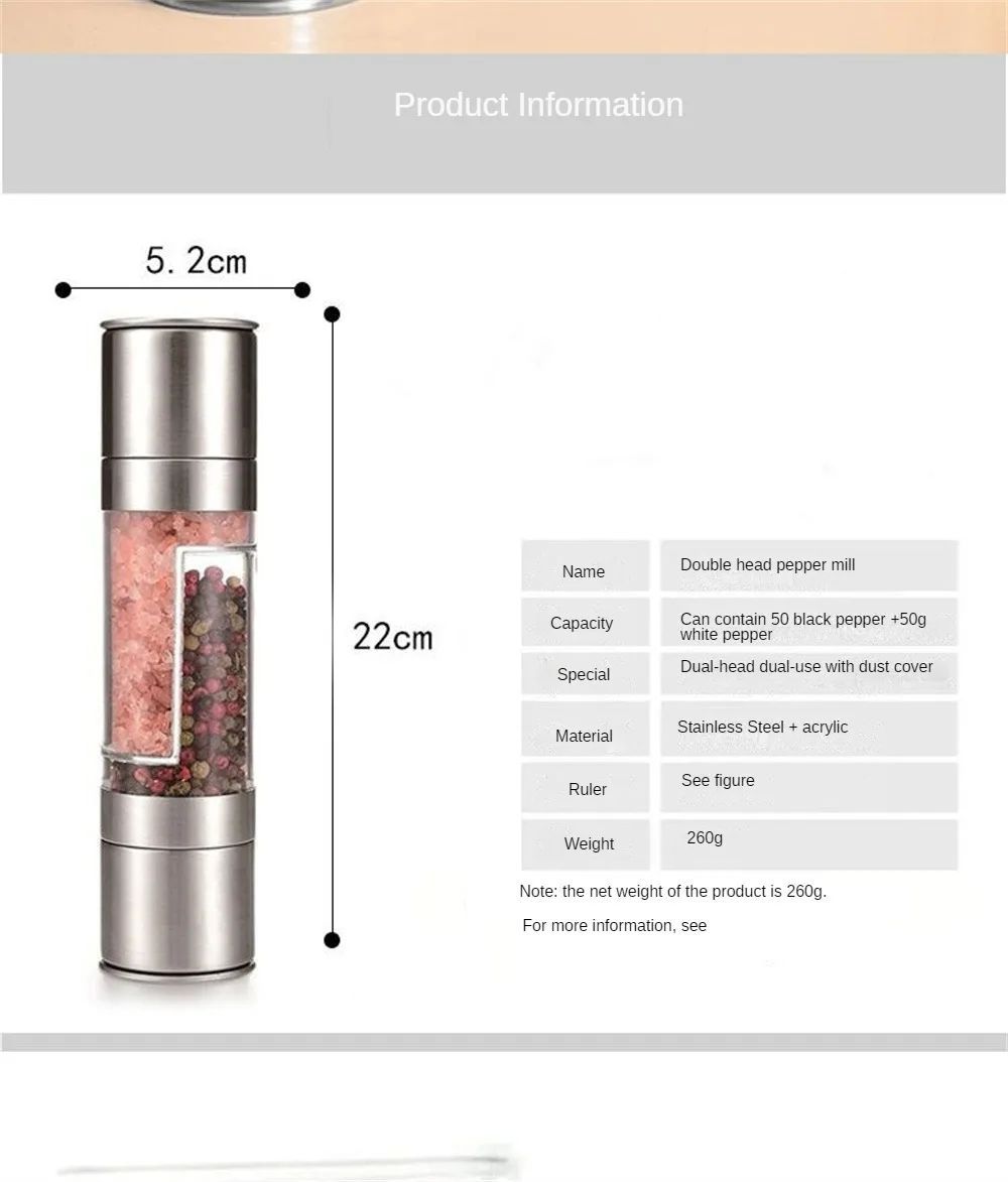 2-in-1 Salt & Pepper Grinder – Adjustable Ceramic Mill with Dust Cover