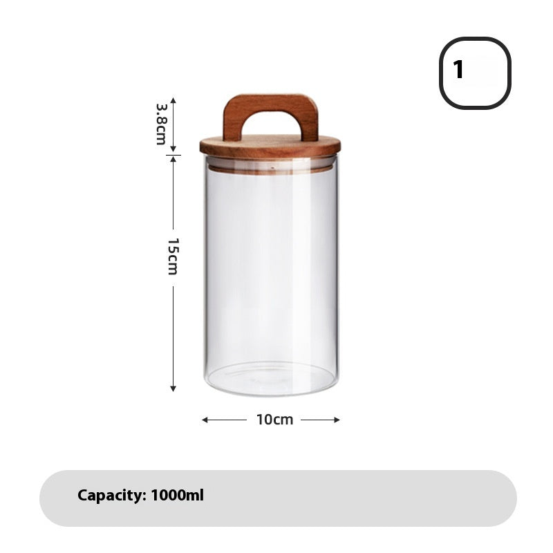 Large Glass Storage Jar with Solid Wood Lid – Japanese-Style Pantry Container