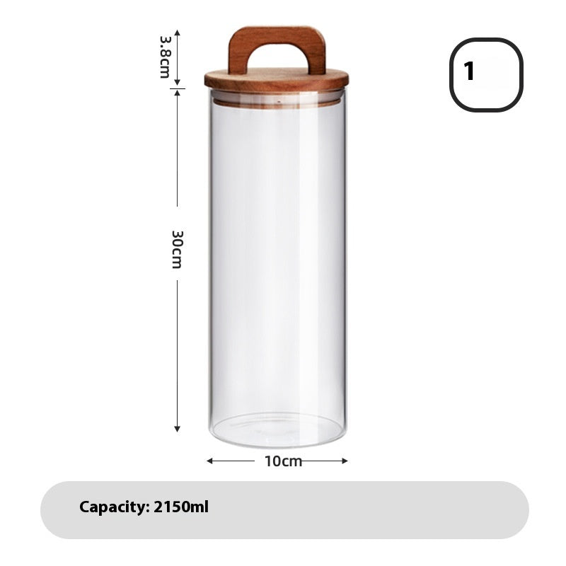 Large Glass Storage Jar with Solid Wood Lid – Japanese-Style Pantry Container