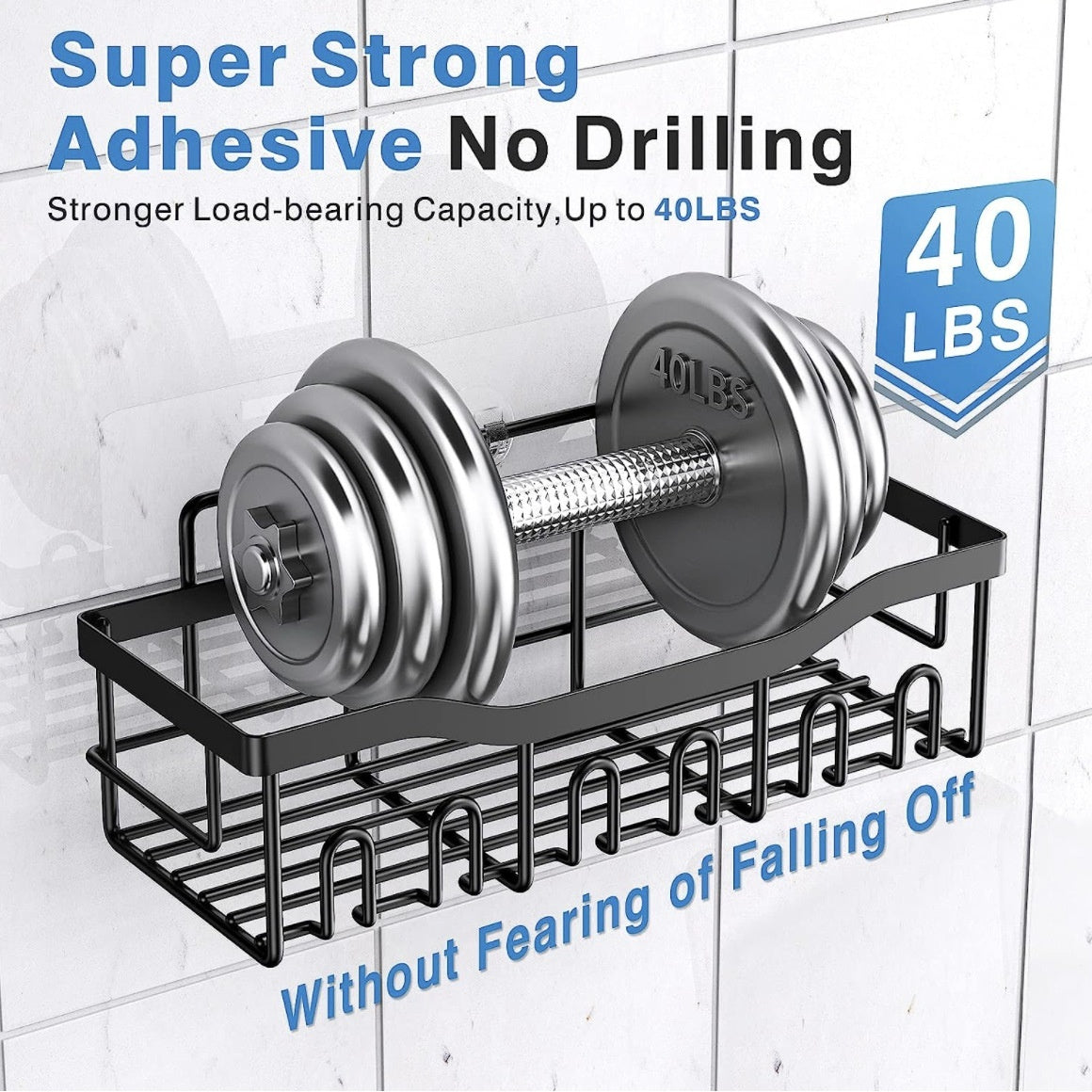 Punch-Free Bathroom Storage Rack – Carbon Steel Wall Organiser with Hooks
