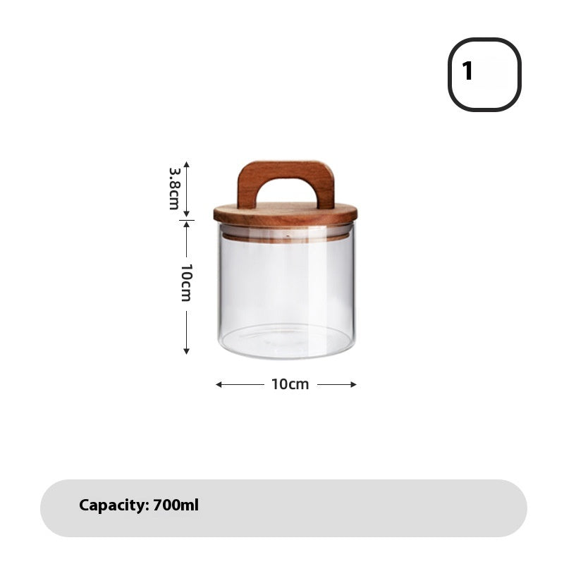 Large Glass Storage Jar with Solid Wood Lid – Japanese-Style Pantry Container