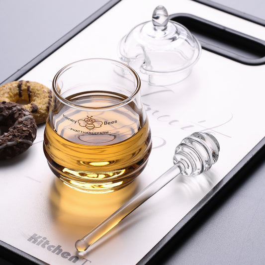 Glass Honey & Jam Jar with Dipper – 290ml Korean Style