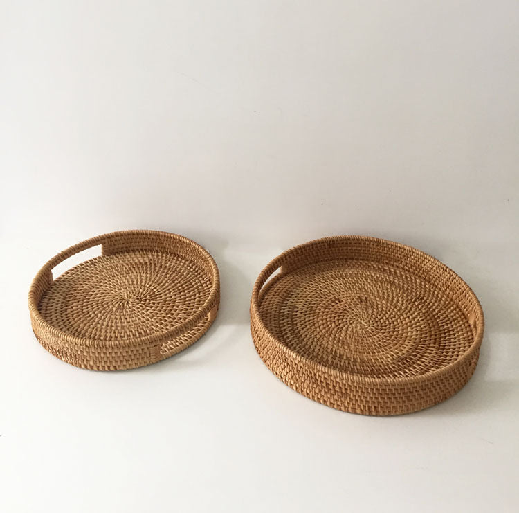 Round Rattan Snack & Bread Basket – Handwoven Decorative Food Display Tray
