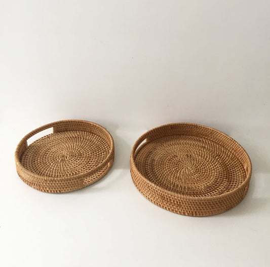 Round Rattan Snack & Bread Basket – Handwoven Decorative Food Display Tray
