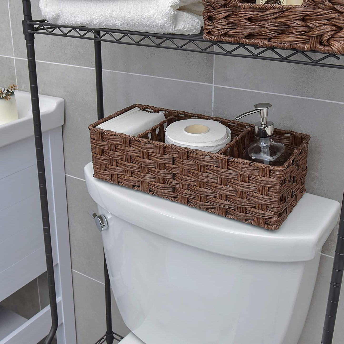 Desktop Bathroom Organiser – Tissue, Towel & Cosmetic Storage Basket