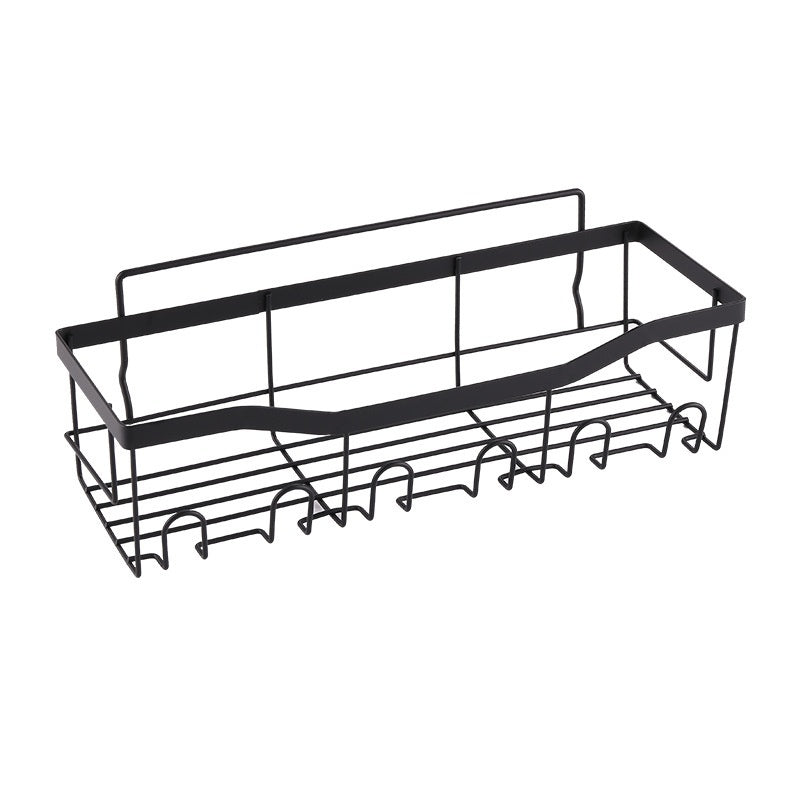 Punch-Free Bathroom Storage Rack – Carbon Steel Wall Organiser with Hooks